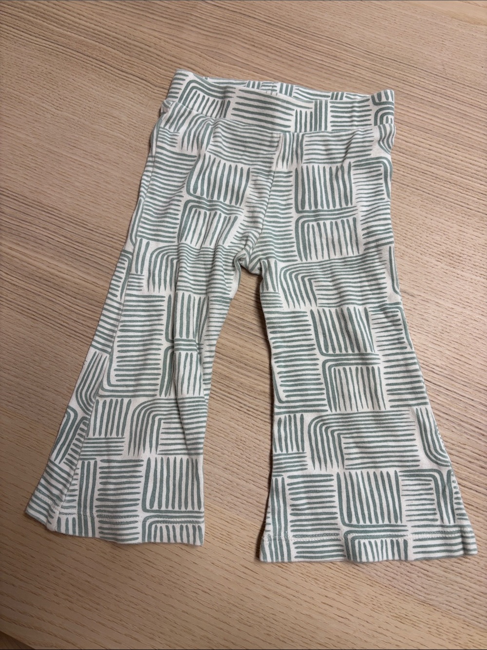 kate quinn Sage Green & Off-White Geometric Flare Pants